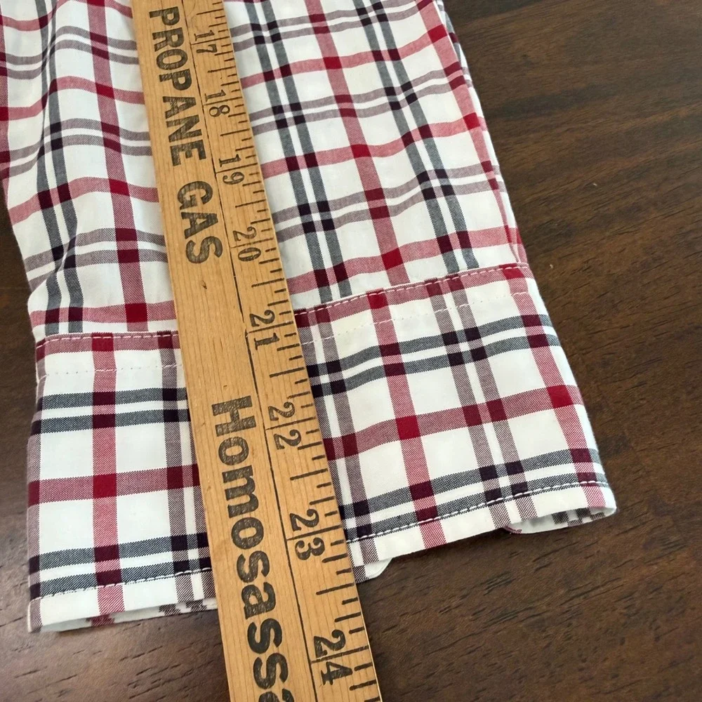 Banana Republic Grant Fit Mens L Red Black White Plaid Custom 078 Wash Shirt